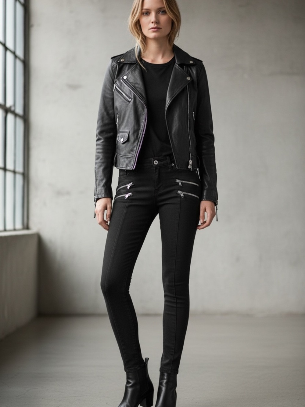 AllSaints Black Ashby Biker Moto Skinny Jeans